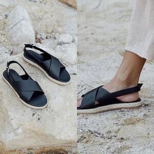 ST. AGNI NWT Basque Cross Strap Leather Espadrille Sandals in Black Size 11